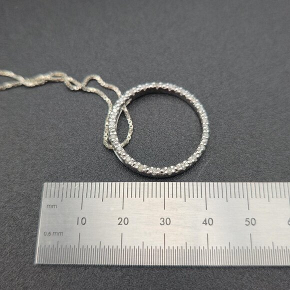 20 Inch Sterling Silver Many Small Diamonds Circle Pendant Necklace A6615 - Picture 8 of 9